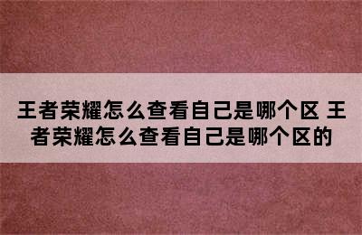 王者荣耀怎么查看自己是哪个区 王者荣耀怎么查看自己是哪个区的